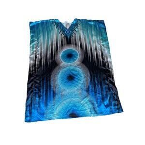 winlar long kaftan women satin dress one size blue silver third eye frequency